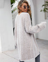 Herringbone Pattern Open Front Longline Fuzzy Cardigan