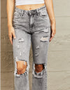 BAYEAS Acid Wash Distressed Straight Jeans