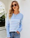 Angel Wings Striped Decorative Button Knit Top