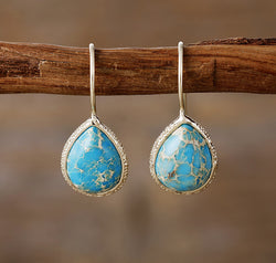 Copper Natural Stone Teardrop Shape Earrings
