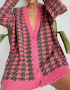 Houndstooth Button Up Long Sleeve Cardigan