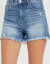 RISEN Full Size High Rise Raw Hem Denim Shorts