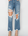 RISEN High Rise Distressed Crop Straight Jeans