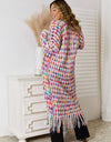 Multicolored Open Front Fringe Hem Cardigan