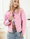 Pocketed Button Up Collared Neck Denim Jacket