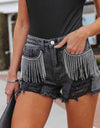 Distressed Fringe Denim Shorts with Pockets