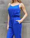 ODDI Full Size Textured Woven Jumpsuit in Royal Blue