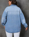 Plus Size Button Up Pocketed Denim Top