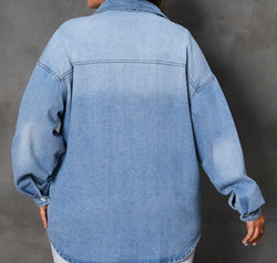 Plus Size Button Up Pocketed Denim Top