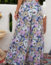 Floral Tie Belt Wide Leg Pants