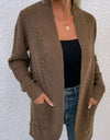 Open Front Rib-Knit Cardigan with Pockets