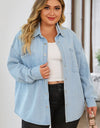 Plus Size Snap Down Pocketed Denim Jacket