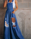 Distressed Wide Leg Denim Overalls