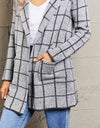 Printed Open Front Lapel Collar Cardigan with Pockets