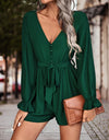 Long Flounce Sleeve V-Neck Romper