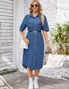 Button Down Half Sleeve Denim Dress