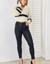 Striped Zip Up Dropped Shoulder Cardigan