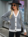 Striped V-Neck Dropped Shoulder Button-Up Cardigan