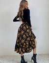 Printed Ruffle Hem Midi Skirt