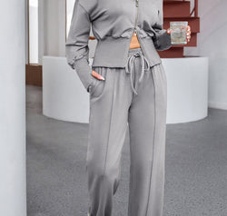 Dropped Shoulder Hoodie and Drawstring Pants Active Set