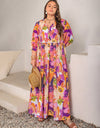 Plus Size Printed Tie Neck Maxi Dress