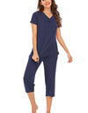 V-Neck Short Sleeve Top and Pants Lounge Set