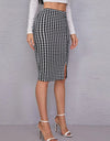 Houndstooth Slit Knee-Length Skirt