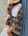 Pocketed Geometric Open Front Dropped Shoulder Cardigan