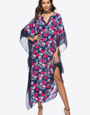 Floral Notched Neck Dolman Sleeve Maxi Dress