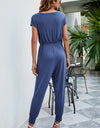 Drawstring Waist Short Sleeve Jogger Jumpsuit