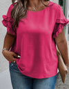 Plus Size Ruffled Round Neck Short Sleeve Blouse