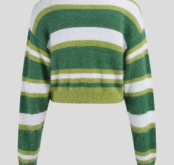 Striped Button Up Dropped Shoulder Cardigan