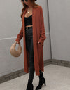 Waffle Knit Open Front Duster Cardigan With Pockets