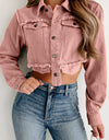 Raw Hem Button Up Cropped Denim Top