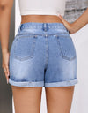 Rolled Hem Mid-Rise Waist Denim Shorts