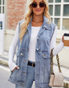 Button Up Collared Neck Denim Jacket with Pockets