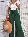 Tie Belt Wide Leg Overalls