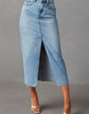 Slit Raw Hem Midi Denim Skirt