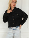 Sequin Button Up Raw Hem Denim Jacket