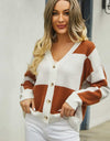 Plaid V-Neck Dropped Shoulder Cardigan