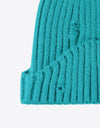 Distressed Rib-Knit Beanie