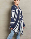 Woven Right Striped Open Front Hooded Cardigan