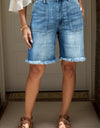 Raw Hem Denim Shorts with Pockets