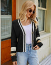 Contrast Button Up Dropped Shoulder Cardigan