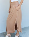 Doublju Comfort Princess Full Size High Waist Scoop Hem Maxi Skirt in Tan