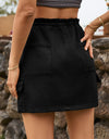 Drawstring Straight Hem Denim Mini Skirt with Pocket