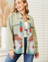 Dropped Shoulder Long Sleeve Printed Denim Jacket