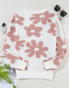 Flower Round Neck Long Sleeve Knit Top