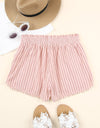 Striped Frayed Hem Paperbag Shorts