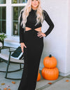 Cutout Round Neck Long Sleeve Slit Maxi Dress